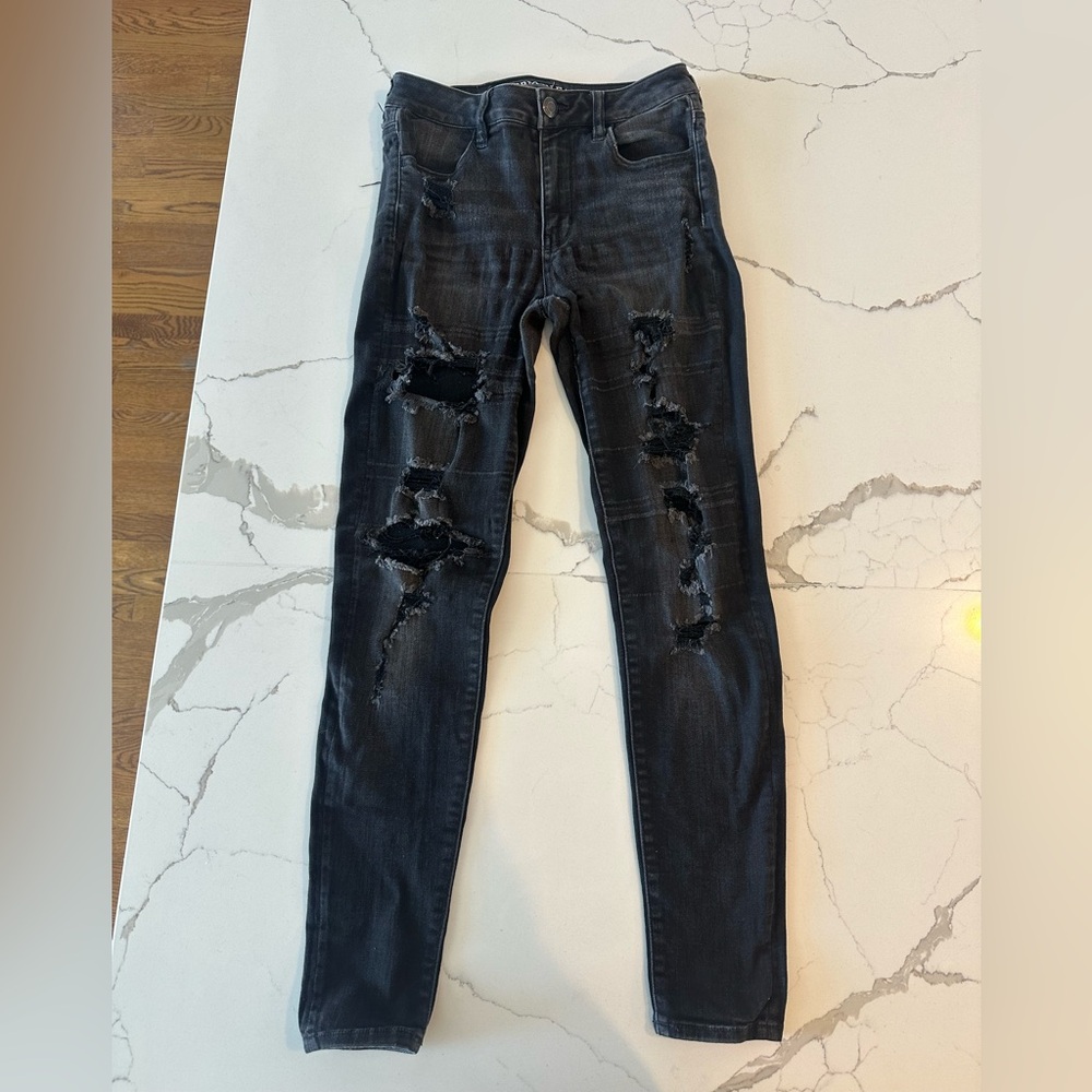 American Eagle Dark Distressed Skinny Jeans